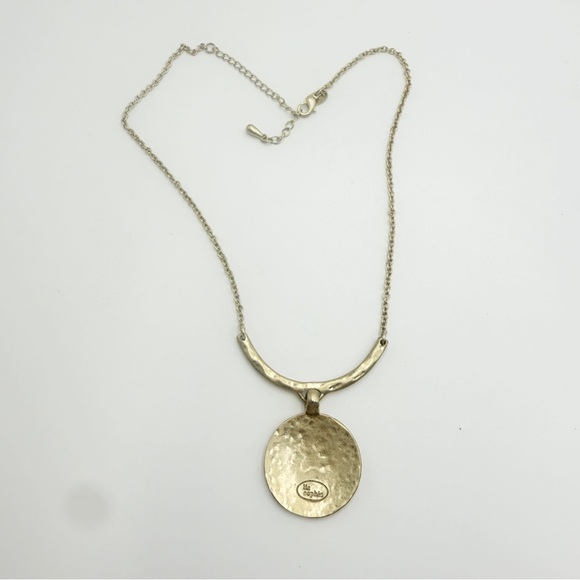 LIA SOPHIA Matte Gold Tone Hammered
Disk Signed Necklace - Picture 7 of 10